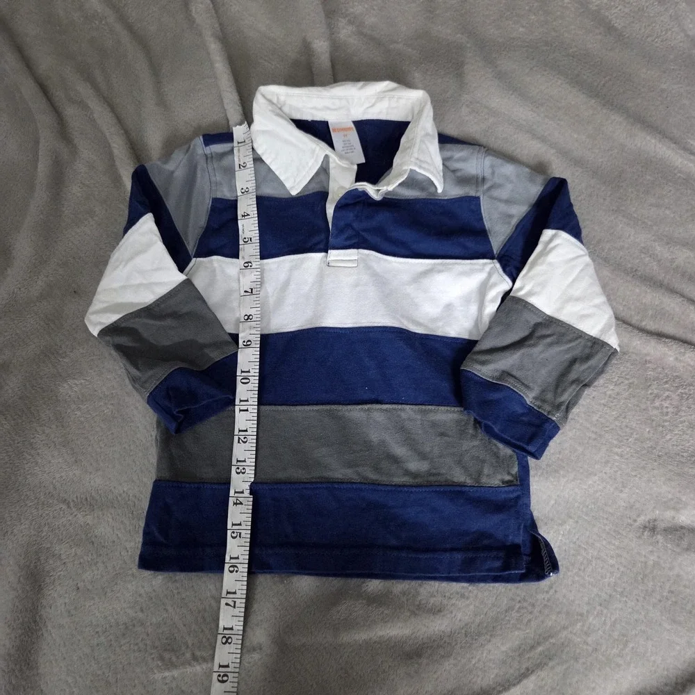 Gymboree Shirt Kids 3T Blue Gray White Striped Rugby Polo Long Sleeve Top